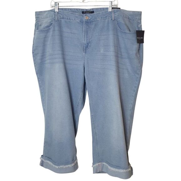 Baccini Womens Plus Capri Jeans 24W Light Blue Frayed Hem Denim Comfy Slimming - Picture 1 of 8